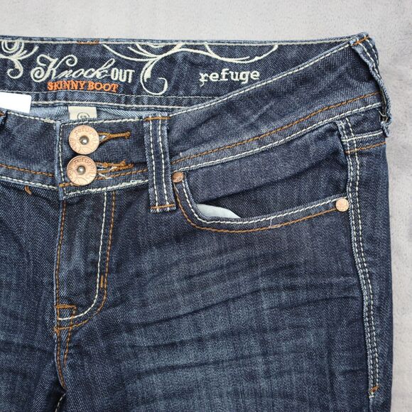 Refuge Pants Womens 6 Blue Knock Out Skinny Boot Low Rise Dark Wash Denim Jeans - Picture 10 of 16